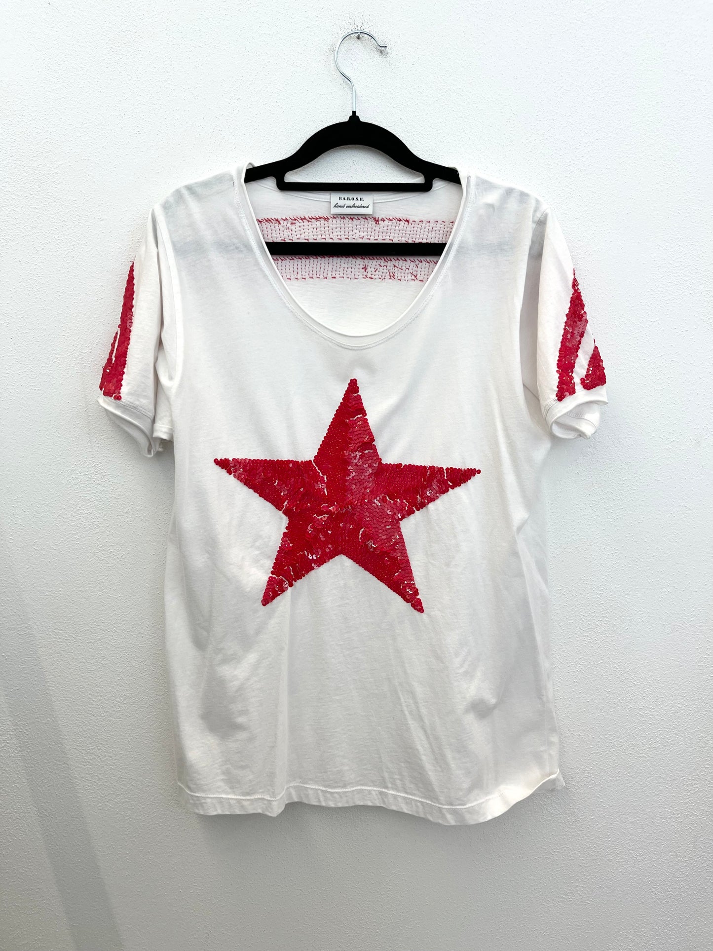 T-shirt Parosh couture con maxi stella di paillettes