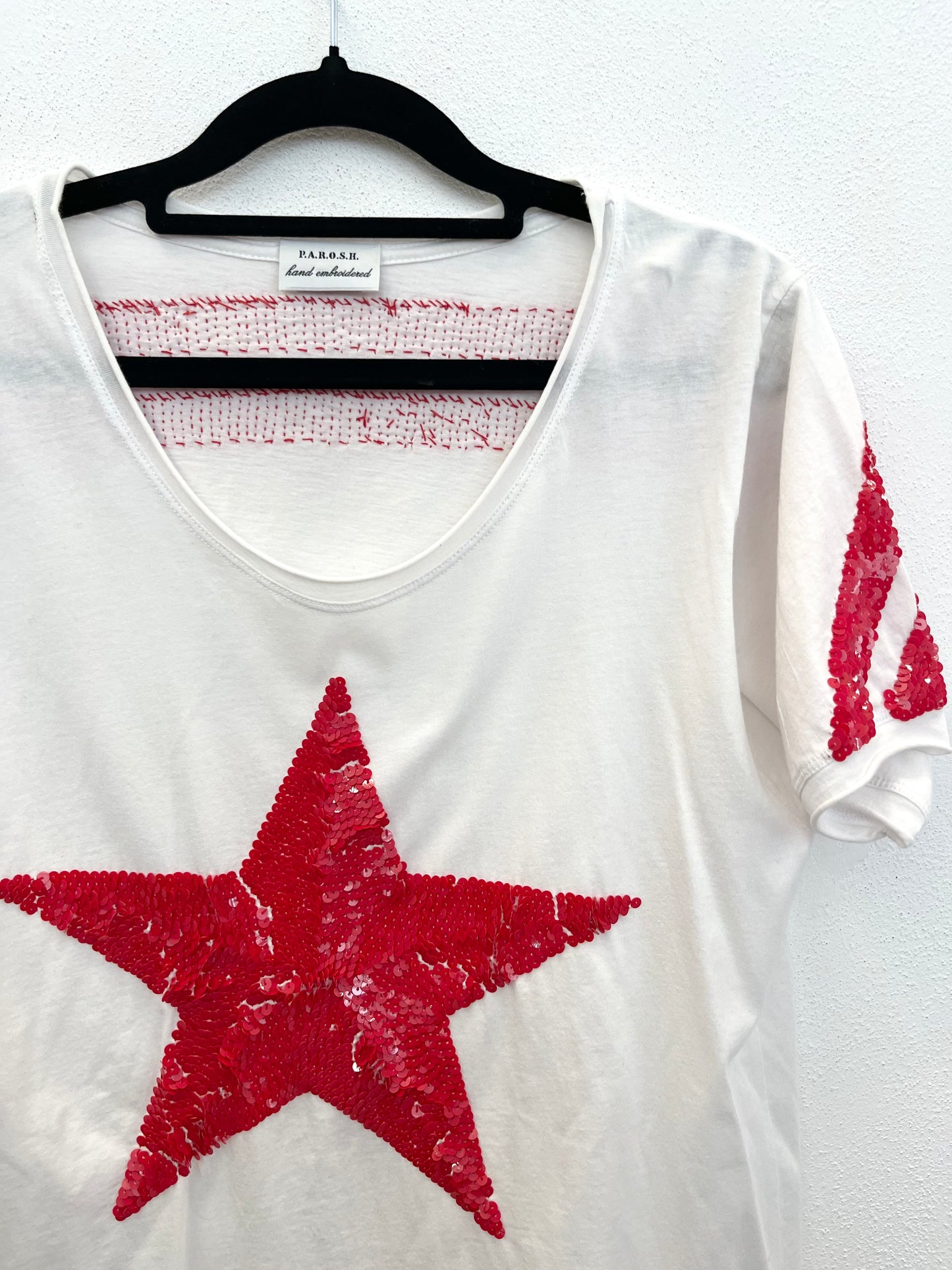 T-shirt Parosh couture con maxi stella di paillettes