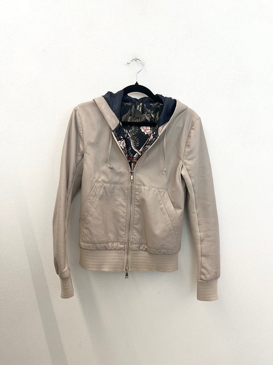 Giacca in pelle VDL con cappuccio e fodera floreale