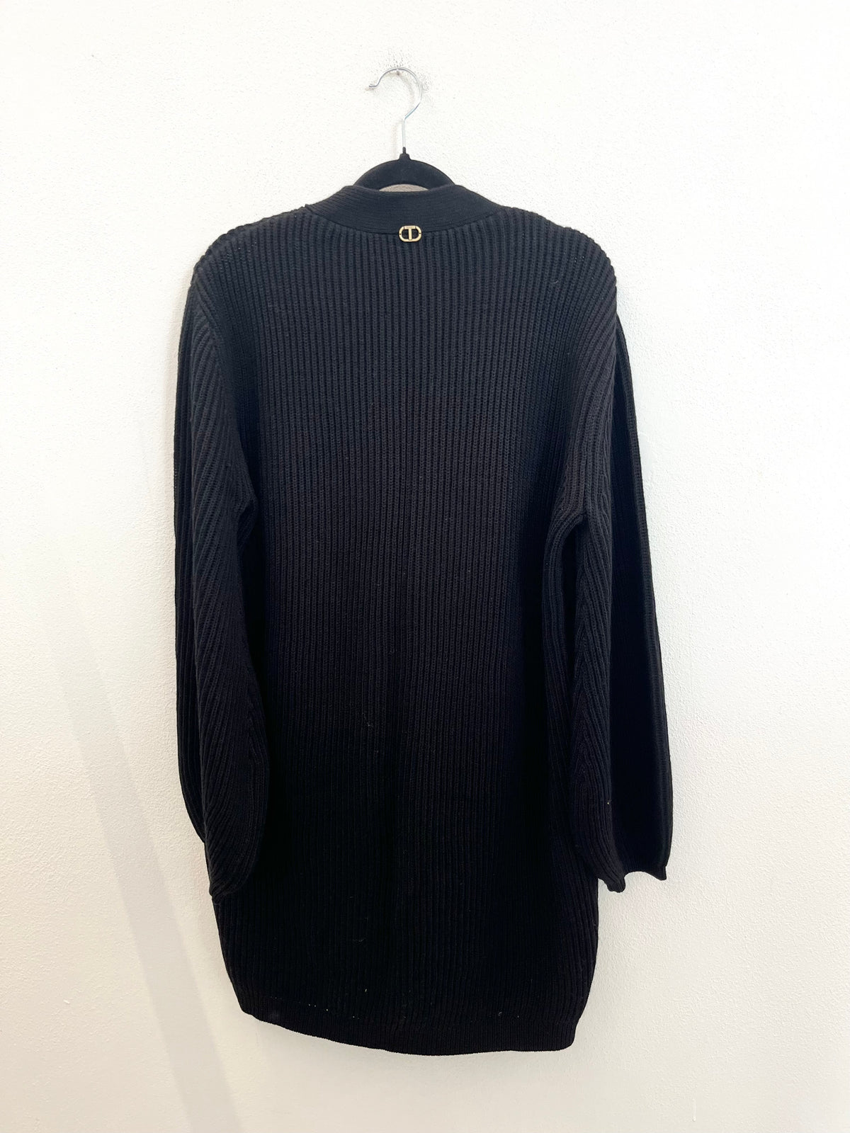 Cardigan TwinSet Lungo in Maglia Traforata Nera