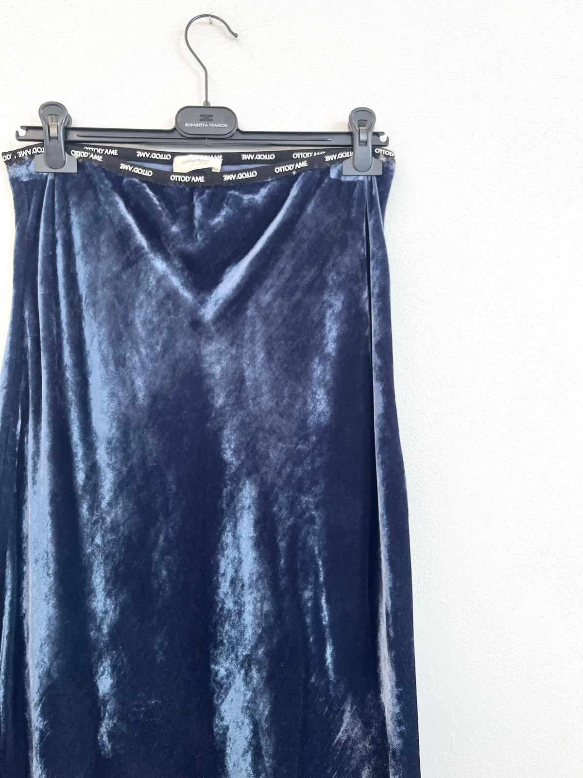 Gonna Otto d'Ame Longuette in Velluto Cangiante Blu Notte