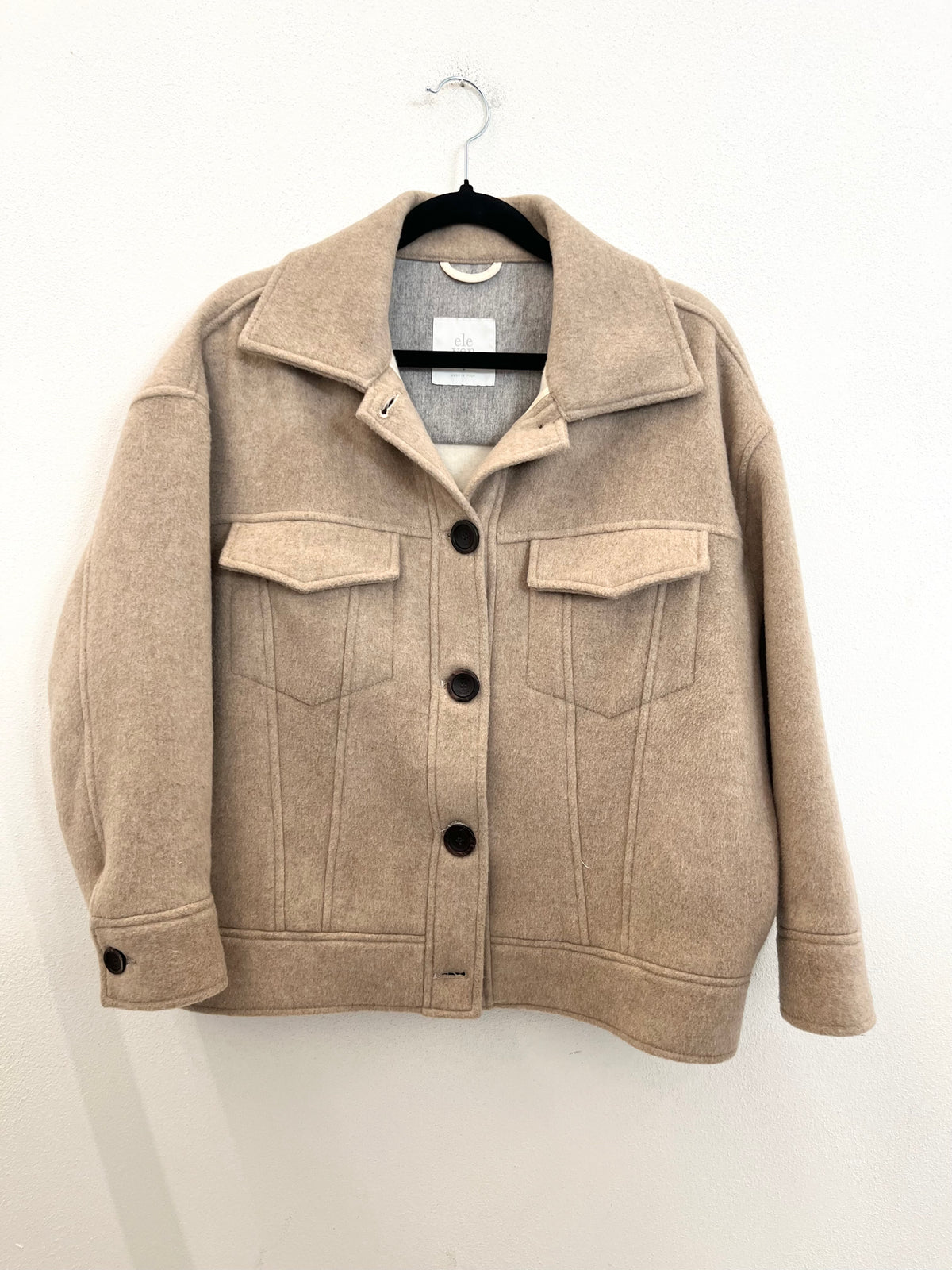 Giacca Eleventy Lavorata in Lana Cammello Stile Overshirt