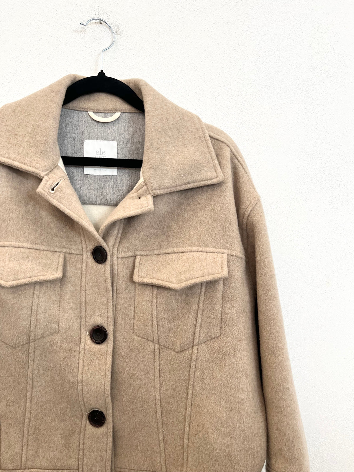 Giacca Eleventy Lavorata in Lana Cammello Stile Overshirt