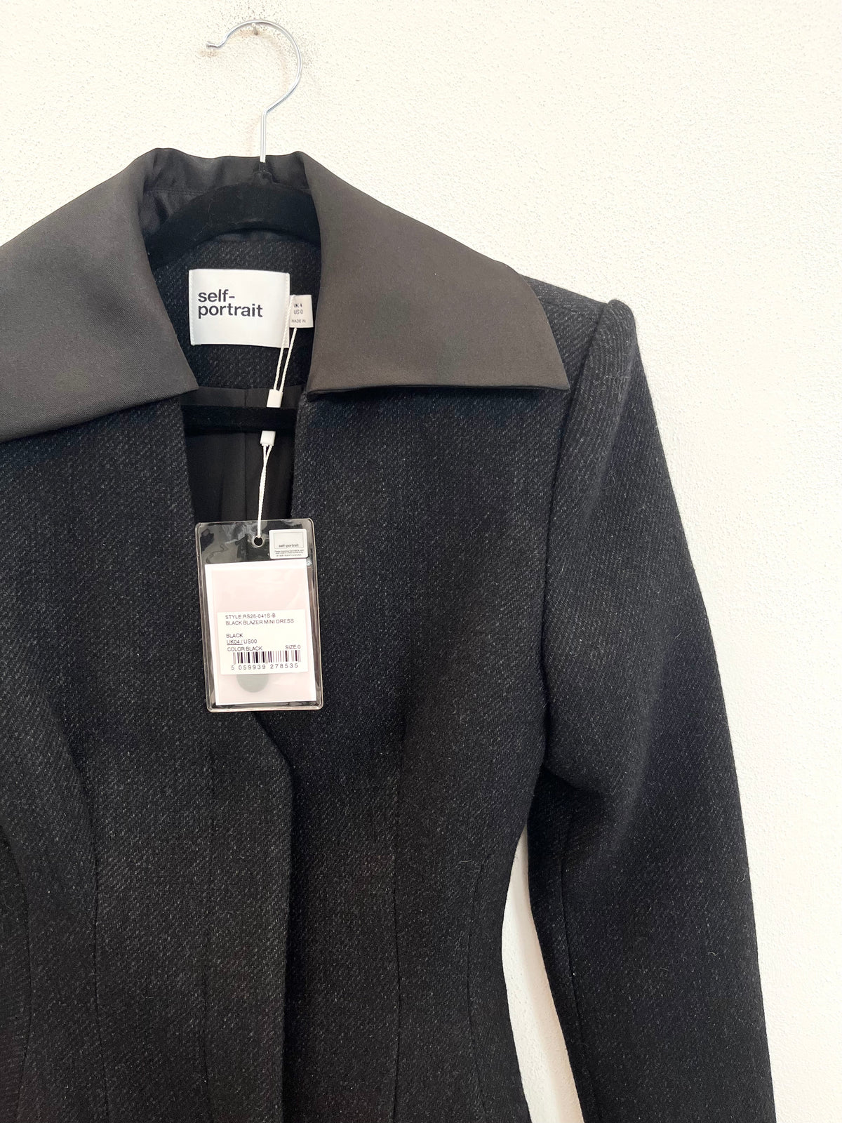 Abito Self Portrait Sartoriale Antracite con Colletto in Pelle
