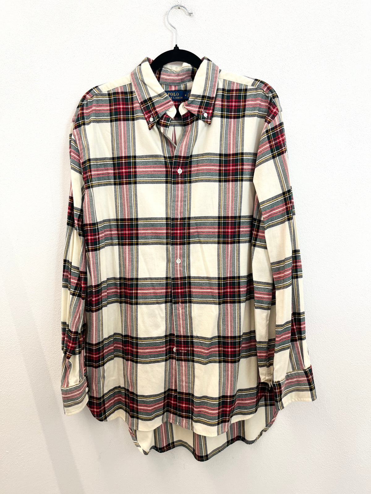 Camicia Polo Ralph Lauren Tartan in Cotone panna con Dettagli Rosso e Verde