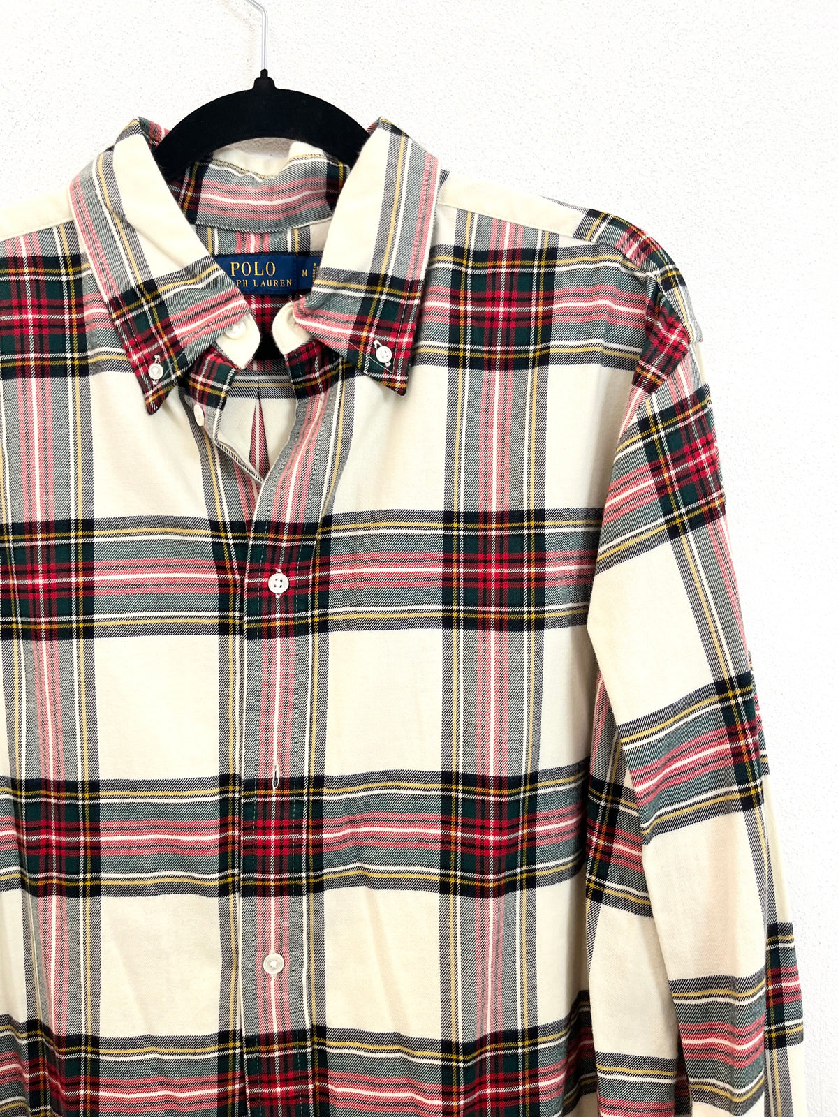 Camicia Polo Ralph Lauren Tartan in Cotone panna con Dettagli Rosso e Verde