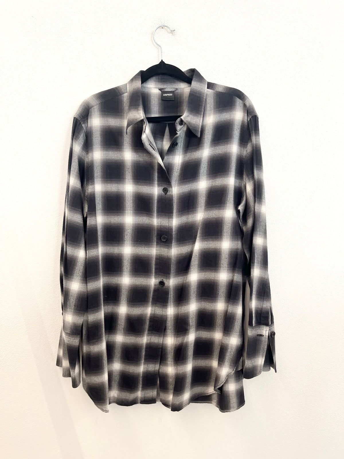 Camicia Over Aspesi a Quadri Antracite e Panna