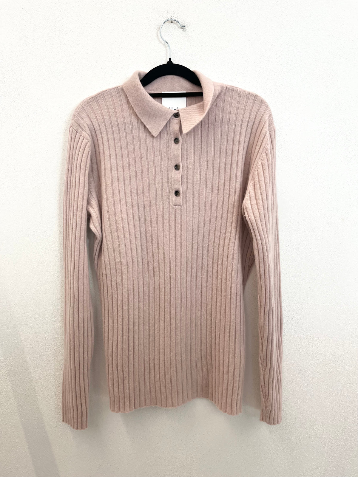 Maglione Allude a Coste Rosa Cipria con Colletto a Polo