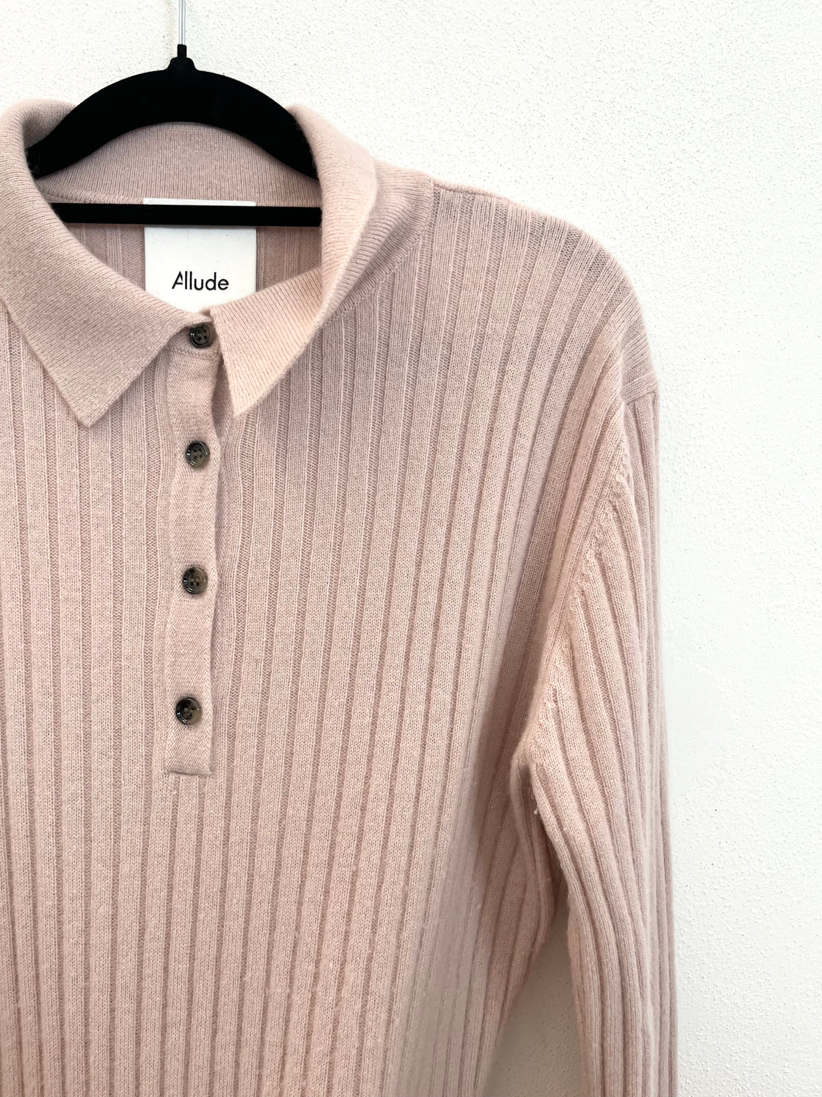Maglione Allude a Coste Rosa Cipria con Colletto a Polo
