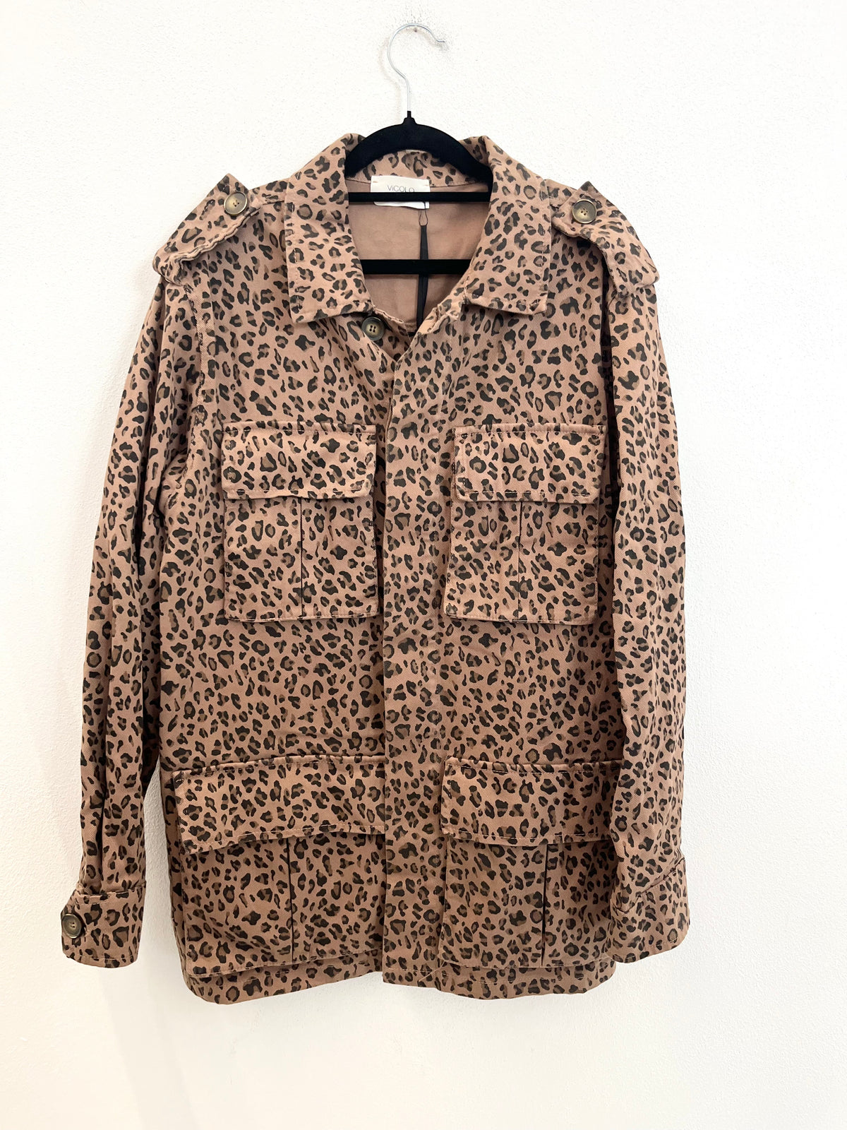 Giacca Militare Vicolo a Quattro Tasche con Stampa Animalier Leopardata