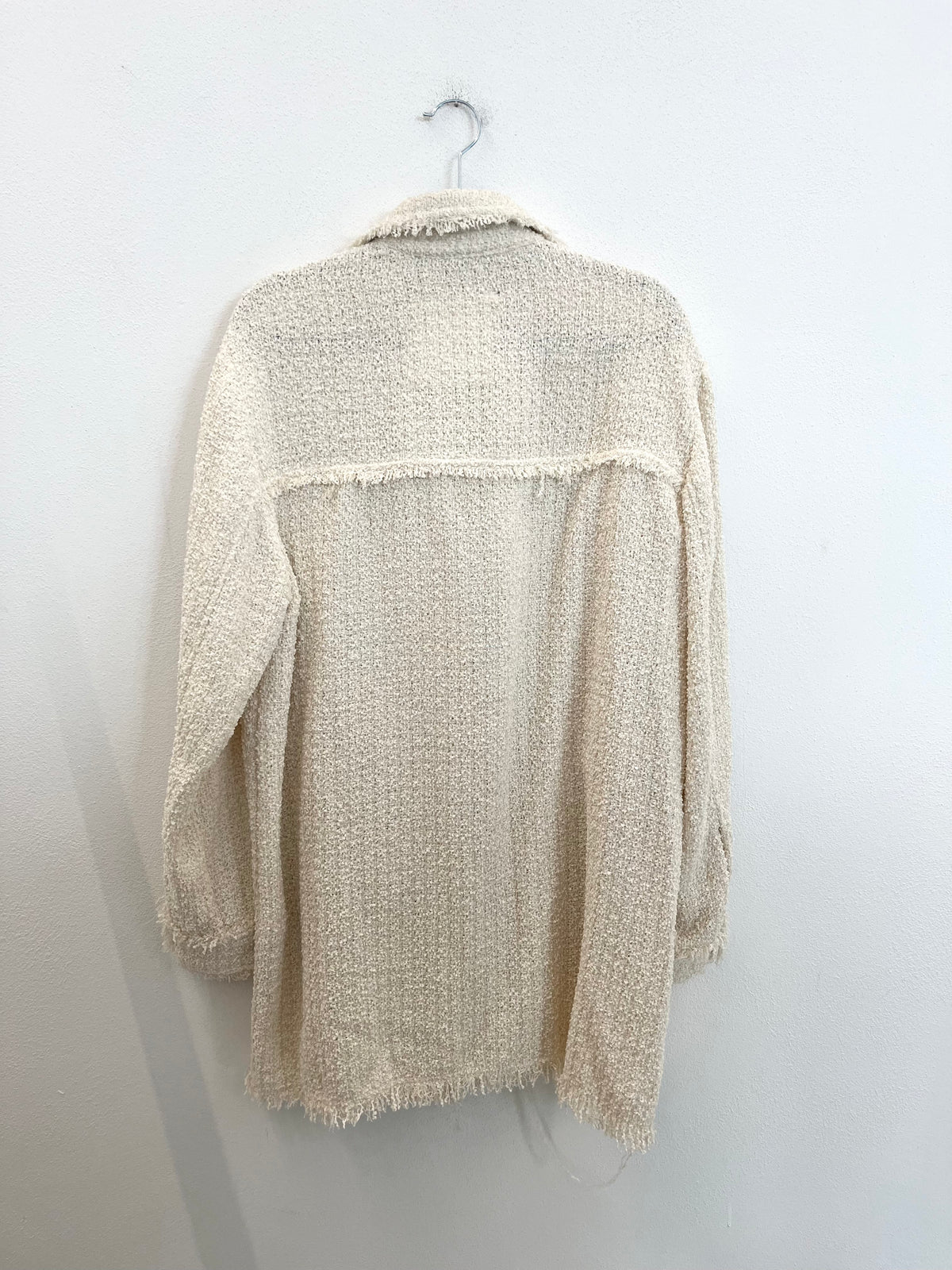 Blazer in Tweed Bianco Crema con Finiture Sfilacciate