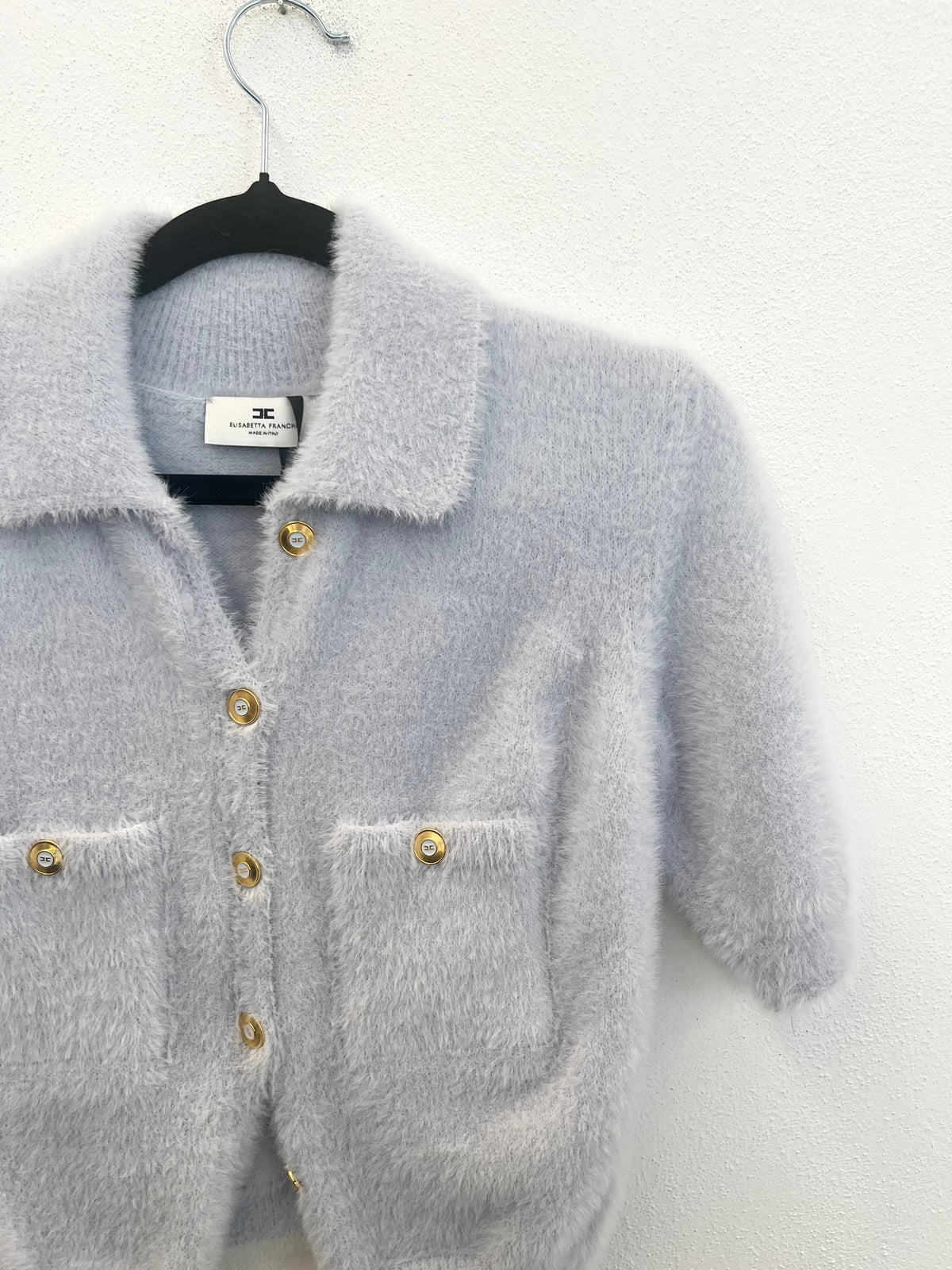 Cardigan Elisabetta Franchi in maglia fluffy a maniche corte