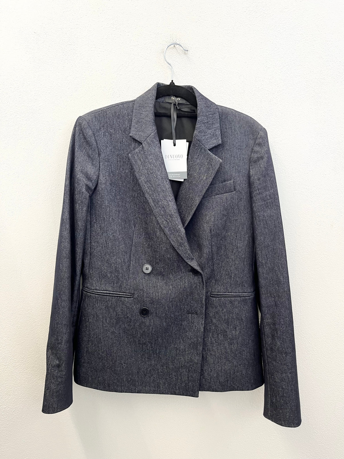 Blazer Theory Doppio Petto in Denim Scura