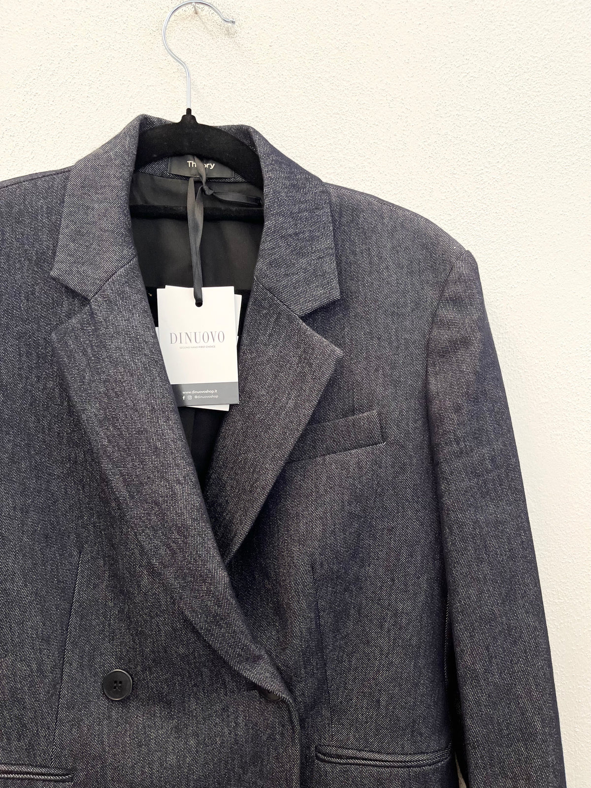 Blazer Theory Doppio Petto in Denim Scura