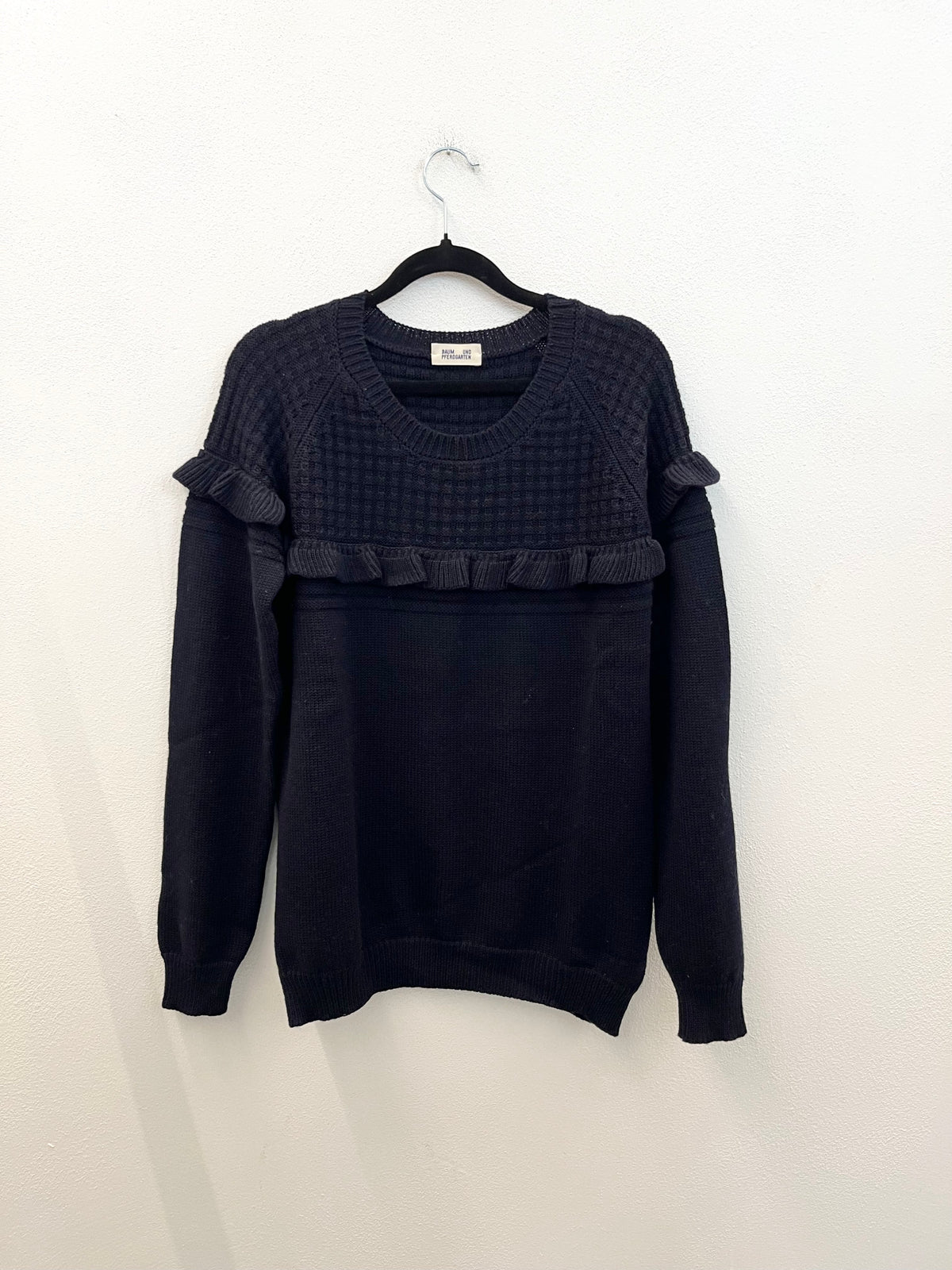 Pullover Baum und Pferdgarten in lana merino con volant