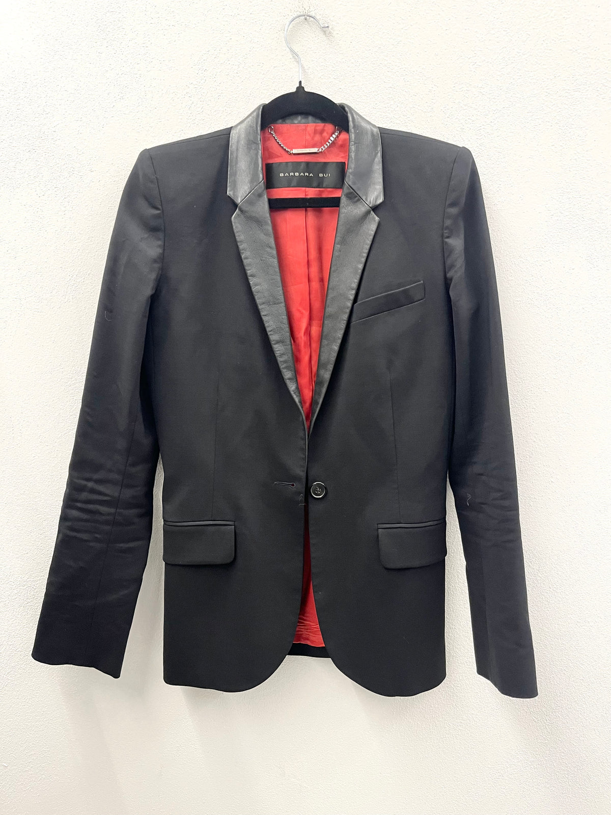 Blazer Nero con Revers in Pelle Barbara Bui