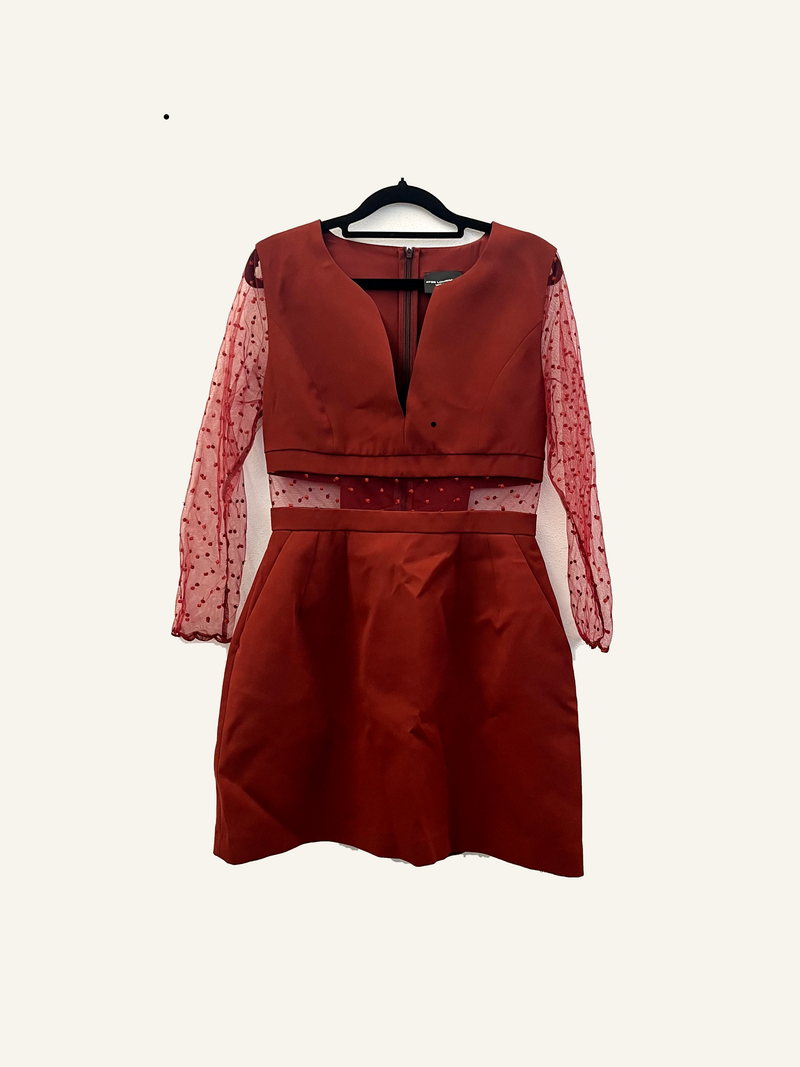 Abito Corto Bordeaux Atos Lombardini con Maniche Tulle