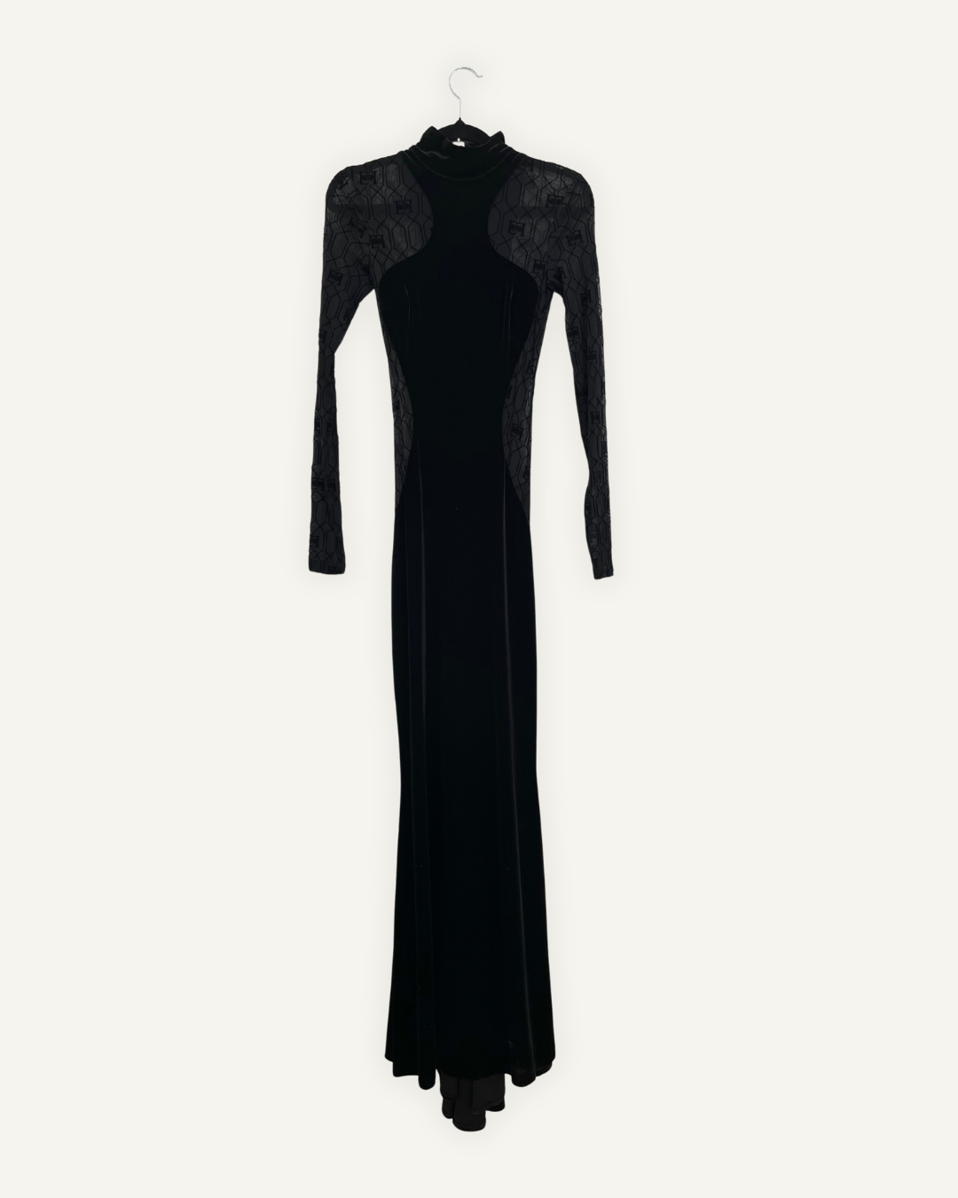 Abito lungo Elisabetta Franchi in velluto con inserti in mesh