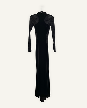 Abito lungo Elisabetta Franchi in velluto con inserti in mesh