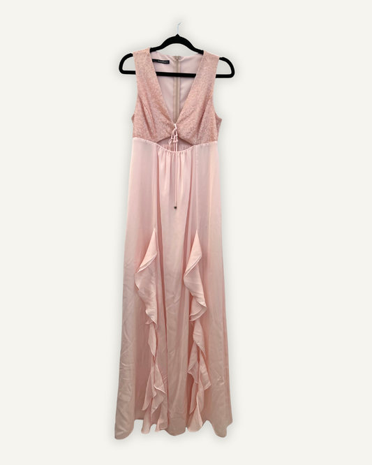Anna Rita N Powder Pink Evening Dress with Lace Bodice
