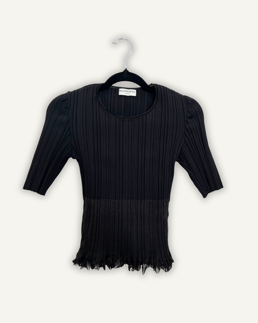 Top Balenciaga in Maglia Plissettata Nero