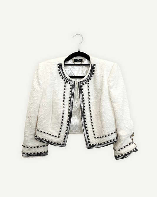 Giacca cropped Elisabetta Franchi in tweed con profili a contrasto