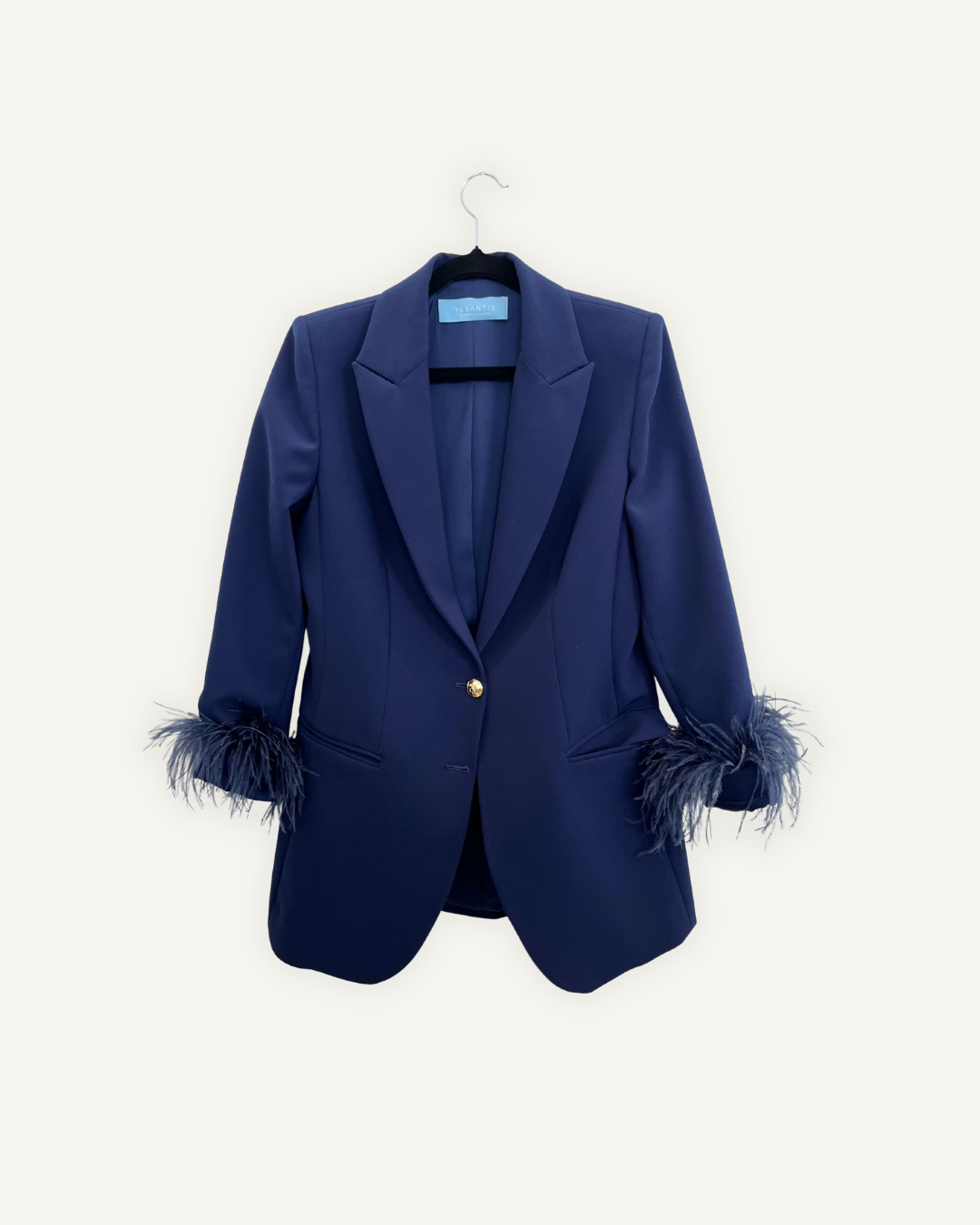 Blazer monopetto De Santis by Martin Alvarez con dettagli in piuma