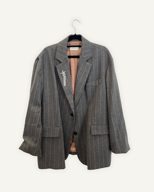 Giacca Blazer Vicolo Oversize Grigia Gessata con Spilla Stella