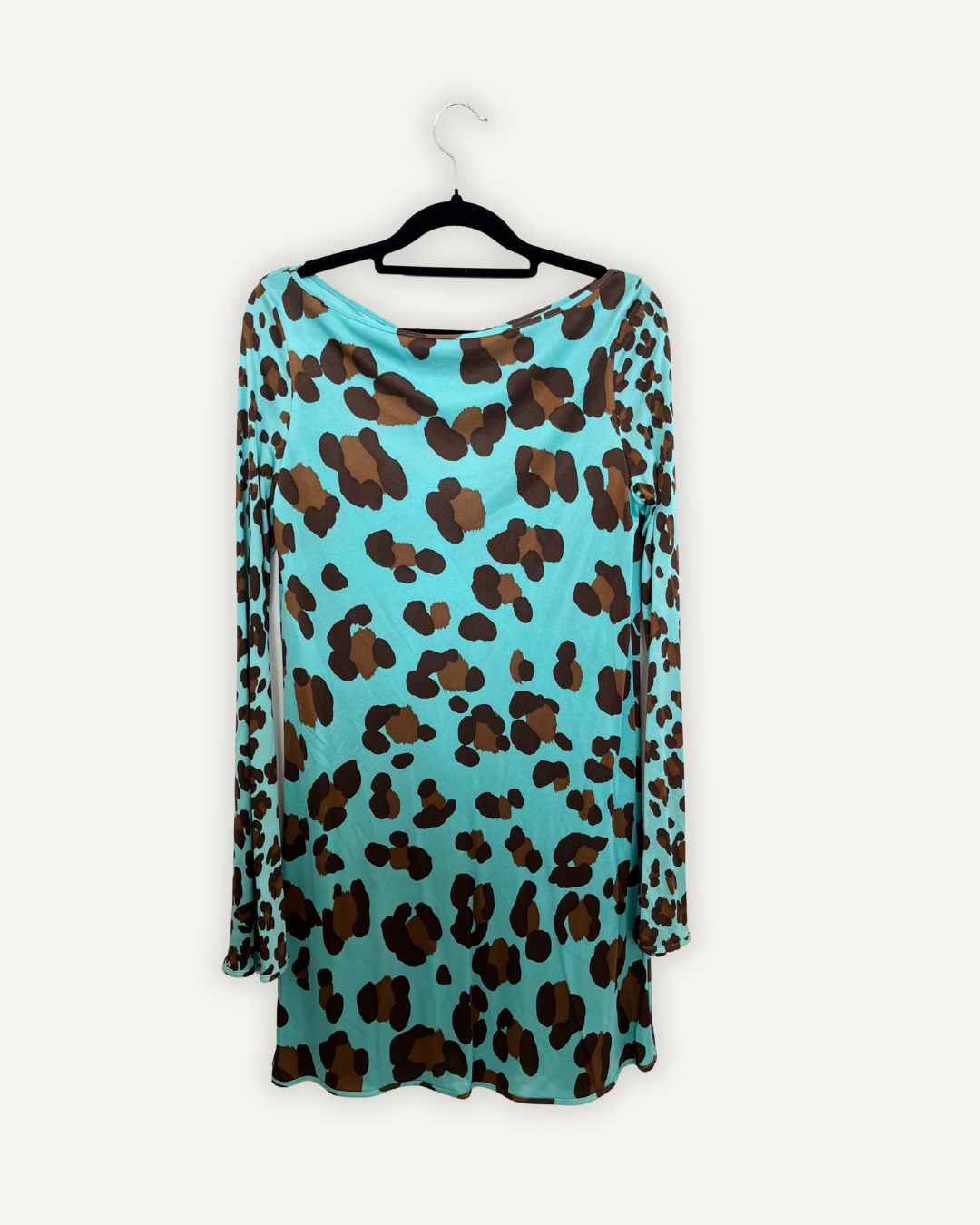 Mini Dress di Blumarine Animalier Turchese con Maniche a Campana
