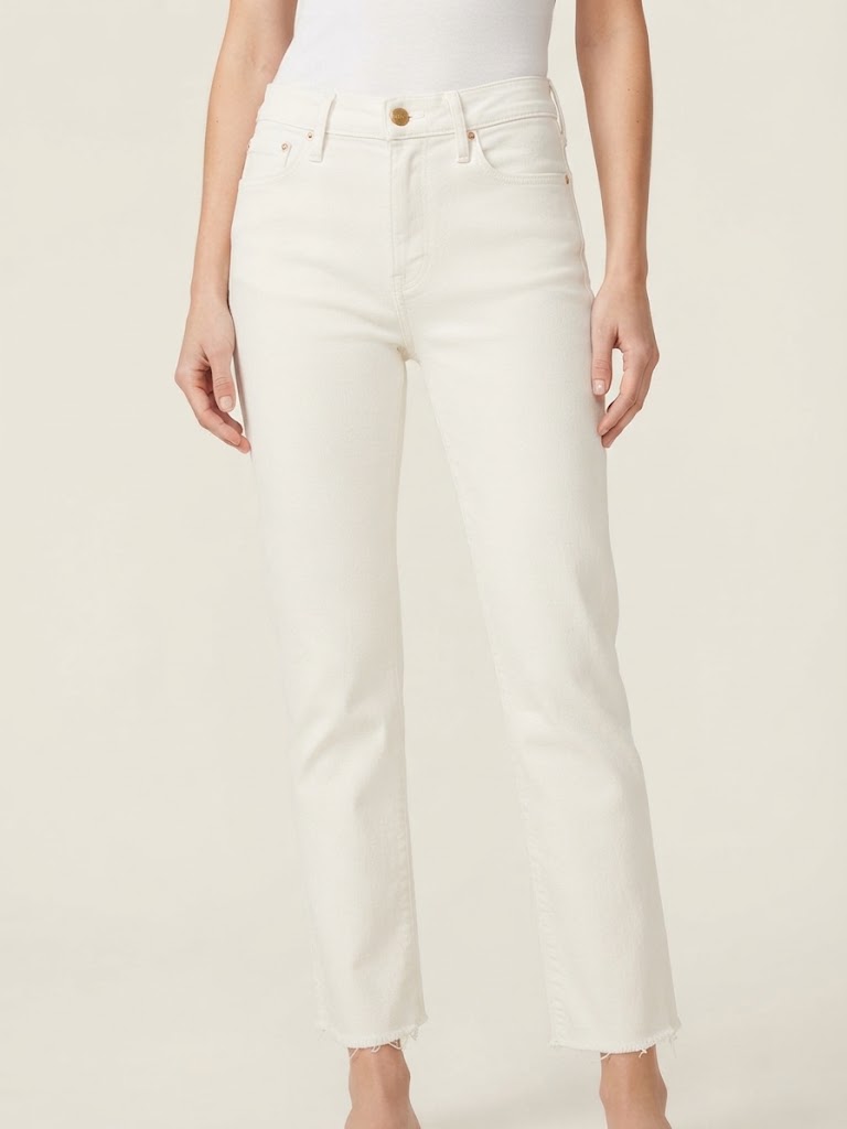 Jeans bianchi Frame Le High Straight con fondo sfrangiato