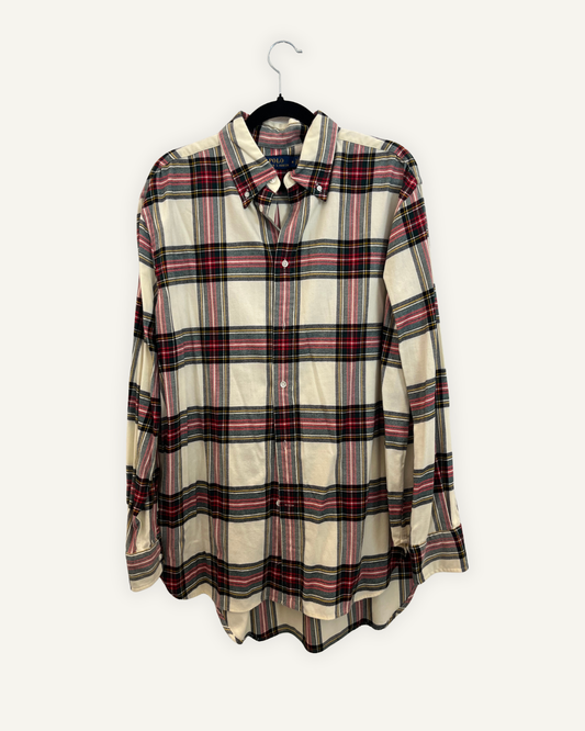 Camicia Polo Ralph Lauren Tartan in Cotone panna con Dettagli Rosso e Verde