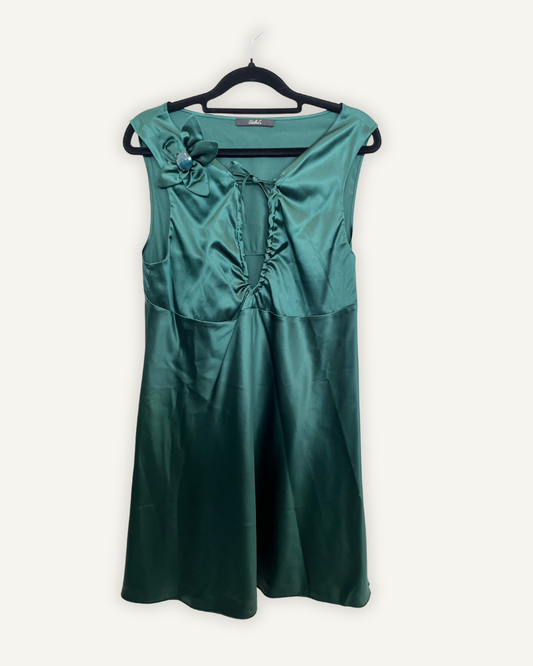 Carla G. Emerald Green Satin Dress with Flower