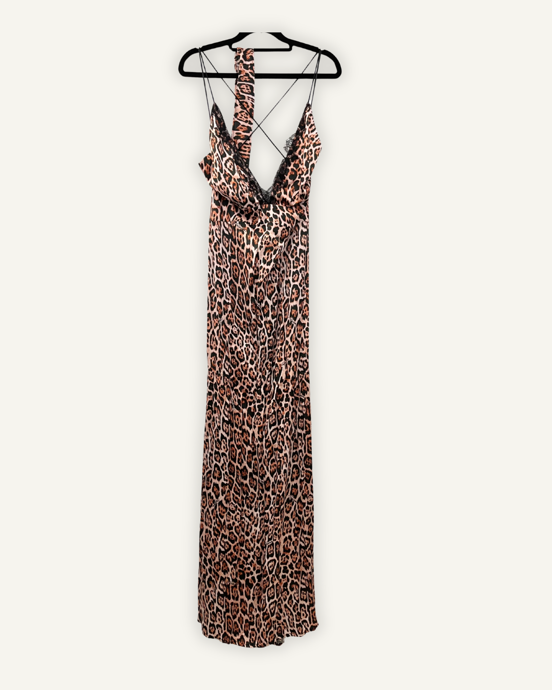 Roberto Cavalli animal print slip dress with lace inserts