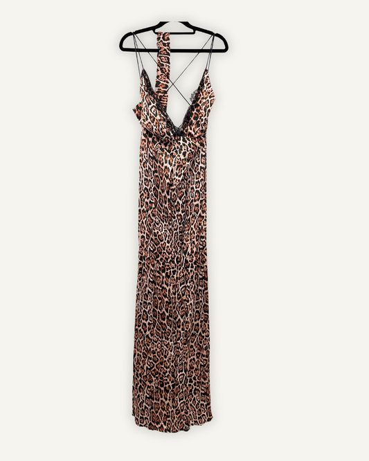 Slip dress Roberto Cavalli animalier con inserti in pizzo
