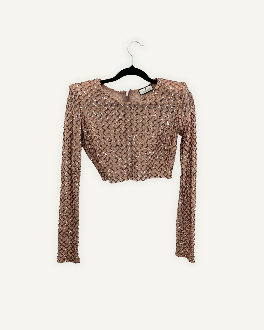 Crop top Elisabetta Franchi a maniche lunghe con paillettes