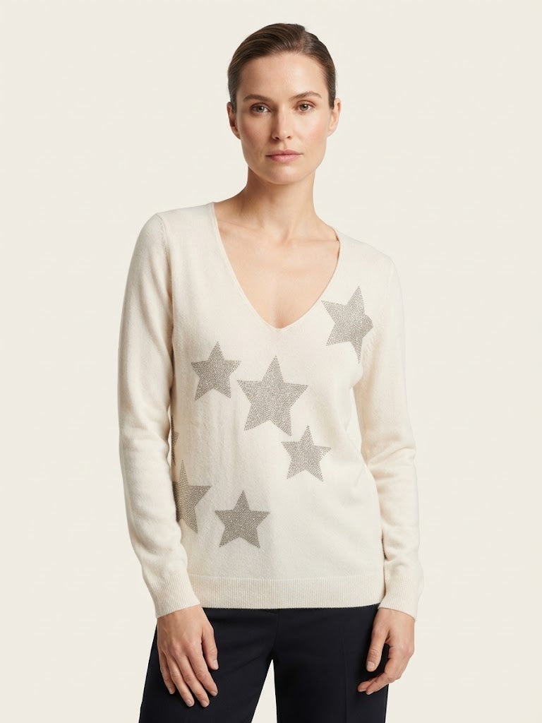 Maglia con scollo a V Brand Unique con applicazioni di stelle