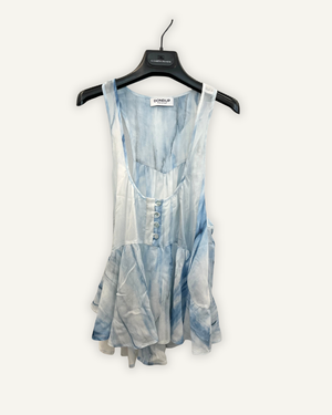Camicetta di DonDup tie-dye azzurro a uovo con ruches