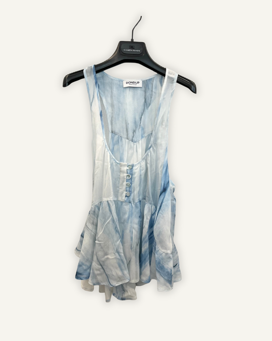 DonDup egg blue tie-dye blouse with ruffles