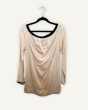 Diane Von Furstenberg Champagne Satin Top with Black Elasticated Edges