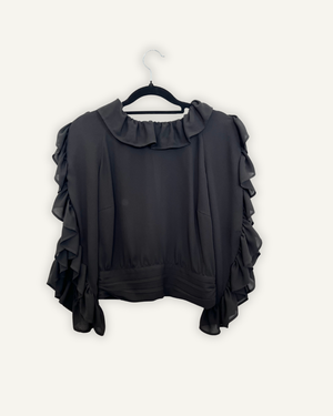 Blusa di Elisabetta Franchi fluida corta con colletto arricciato e ruches