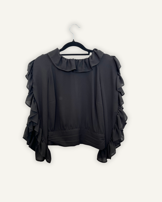 Blusa di Elisabetta Franchi fluida corta con colletto arricciato e ruches