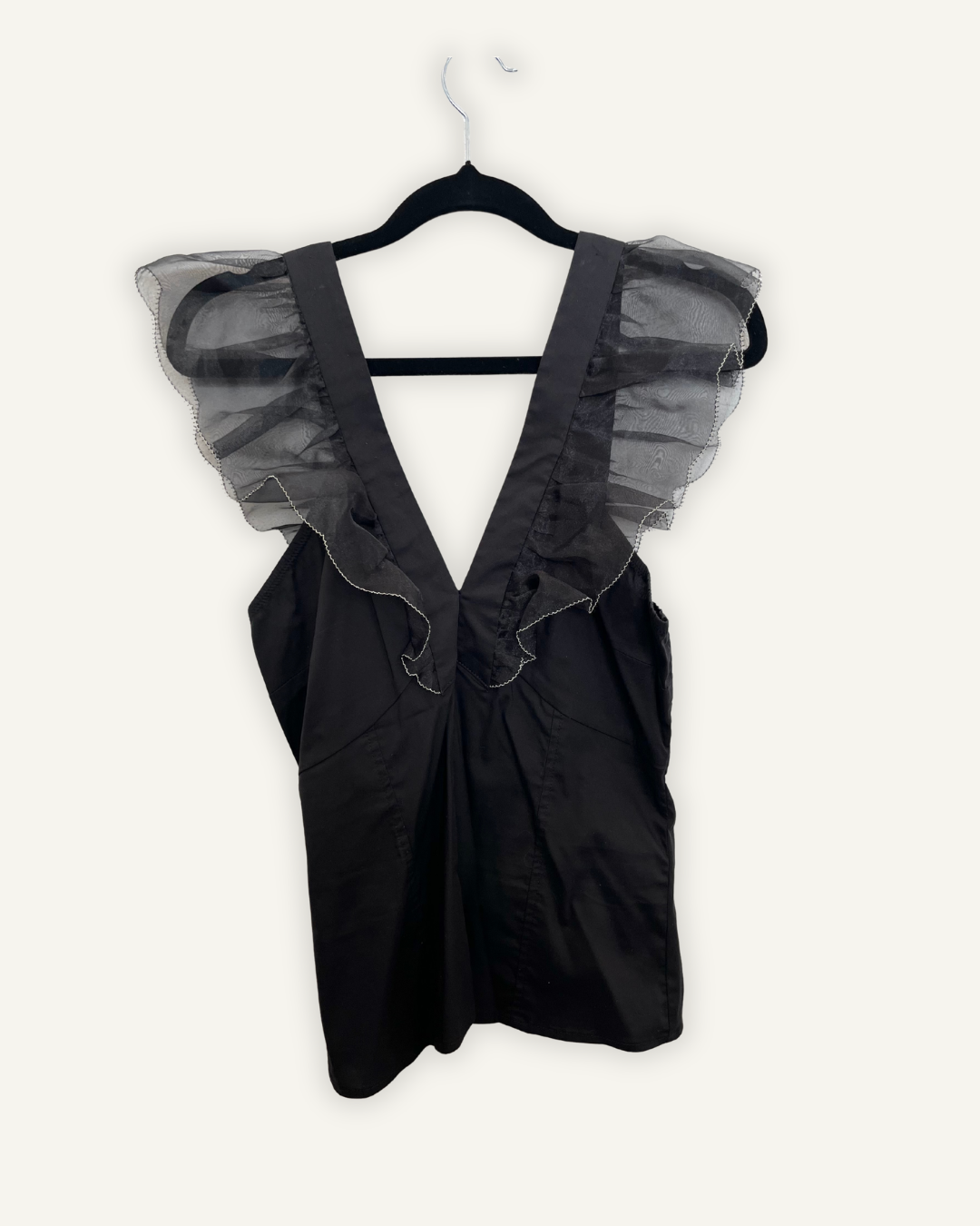 Top di Elisabetta Franchi smanicato con scollo a V e spalline in organza