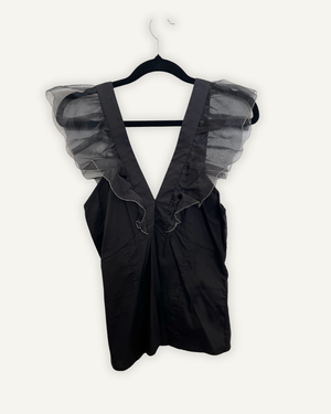 Top di Elisabetta Franchi smanicato con scollo a V e spalline in organza