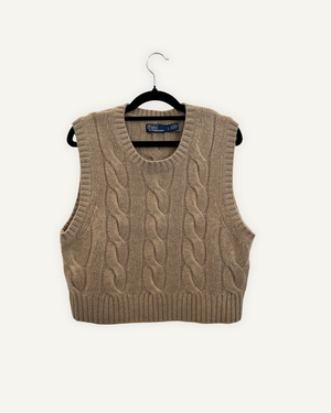Gilet a Coste Ralph Lauren in Maglia a Trecce Cammello