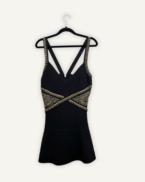 Miniabito Herve Leger bodycon con decorazioni a borchie