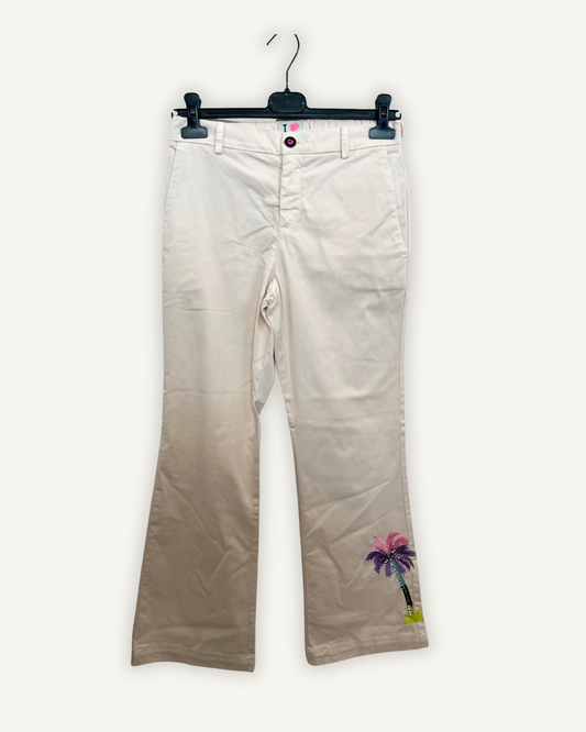 Pantaloni di I Love MP Flare Cipria con Ricamo Palma