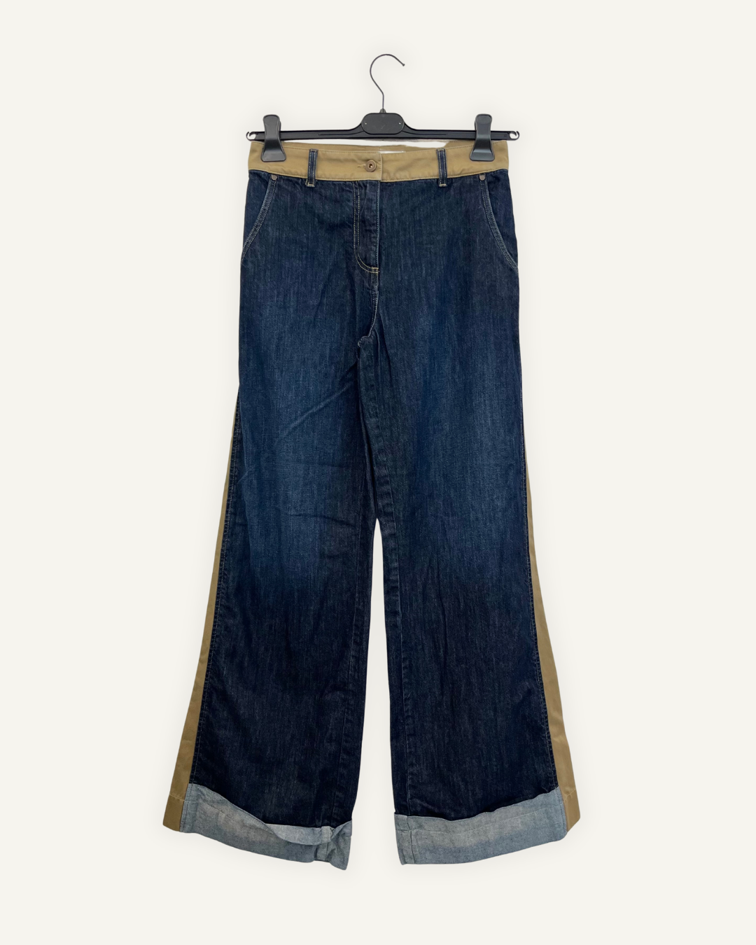 Jeans True Royal a palazzo bi-materici con bande laterali