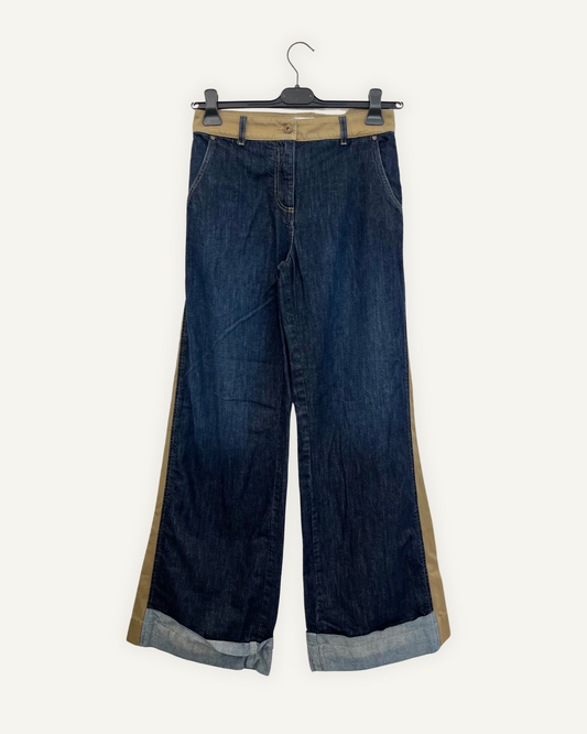 Jeans True Royal a palazzo bi-materici con bande laterali