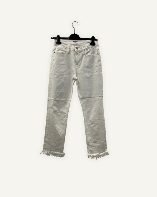 Jeans bianchi Frame Le High Straight con fondo sfrangiato
