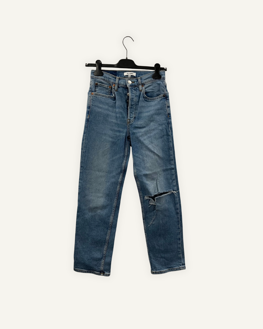 Jeans dritti Re/Done con strappo al ginocchio